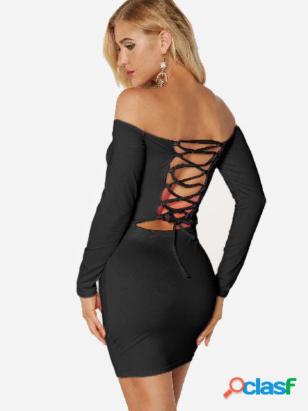 Black Criss-cross Off The Shoulder Long Sleeves Bodycon