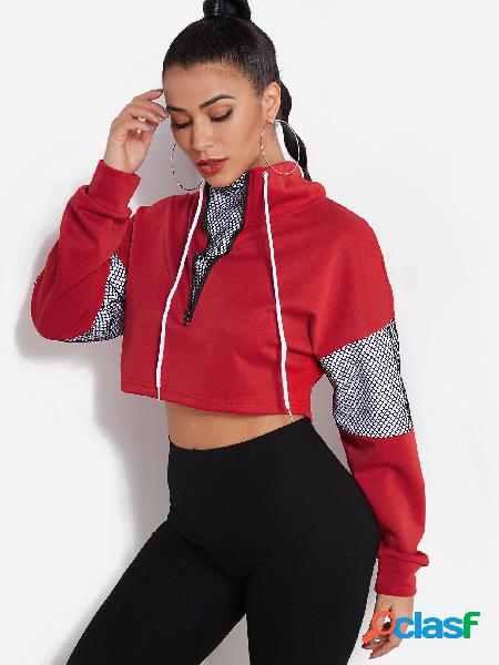 Red Zip Front Turtleneck Long Sleeves Cropped Sweatshirt