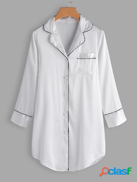 White Classic Collar Button & Pocket Design Long Sleeves