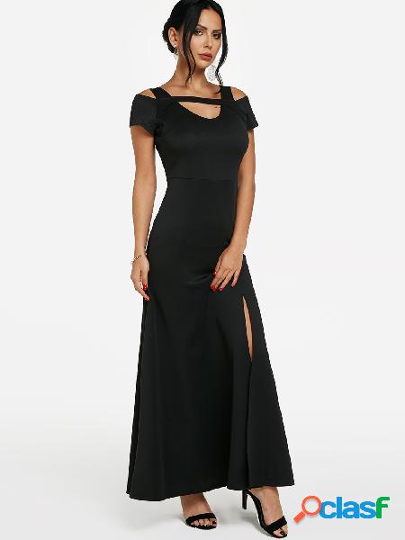 Black Cutout Cold Shoulder Slit Hem Evening Dress
