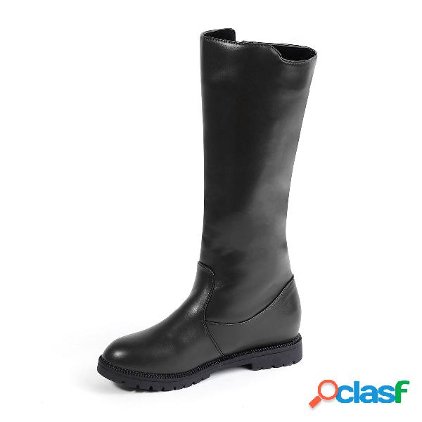 Black Mid-Calf Buckle&Zip Detail Boots