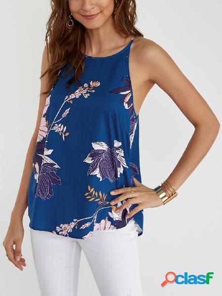 Royalblue Random Floral Print Halter Design Cami Top