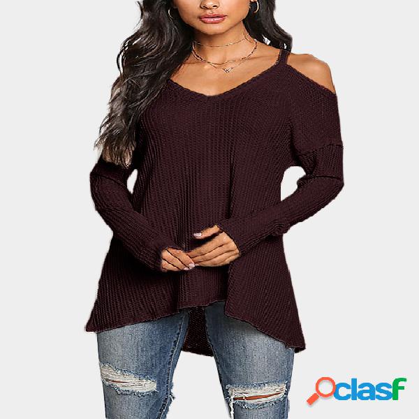 Burgundy Cold Shoulder Long Sleeves Knitted Top