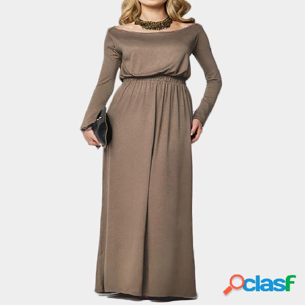 Camel Scoop Neck Elastic Waist Maxi Dress