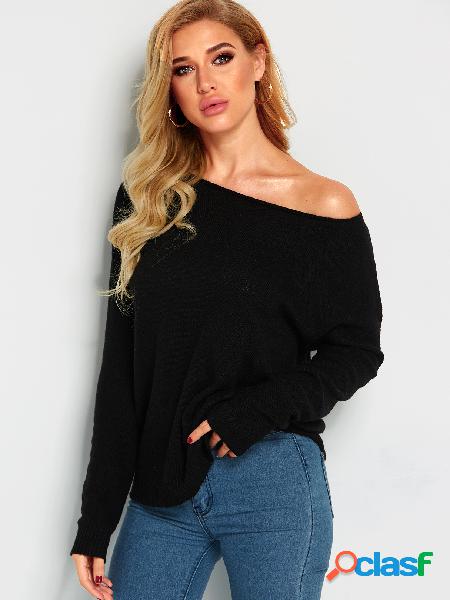 Black One Shoulder Long Sleeves Basic Sweater