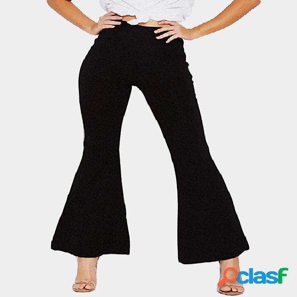 Black High-rise Flared Hem Wide Leg Pants