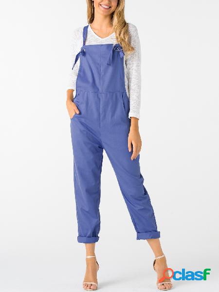 Blue Square Neck Sleeveless Overall Outfits