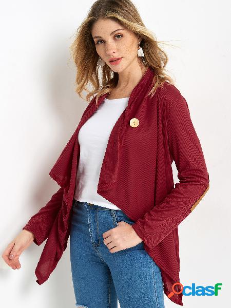 Burgundy Button Crossed Front Design Patch On Elbow Long