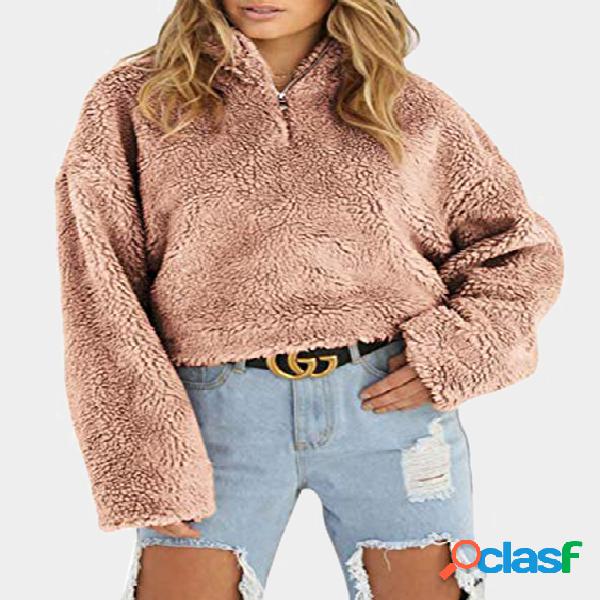 Pink Fluffy Zipper Front Crop Jumper