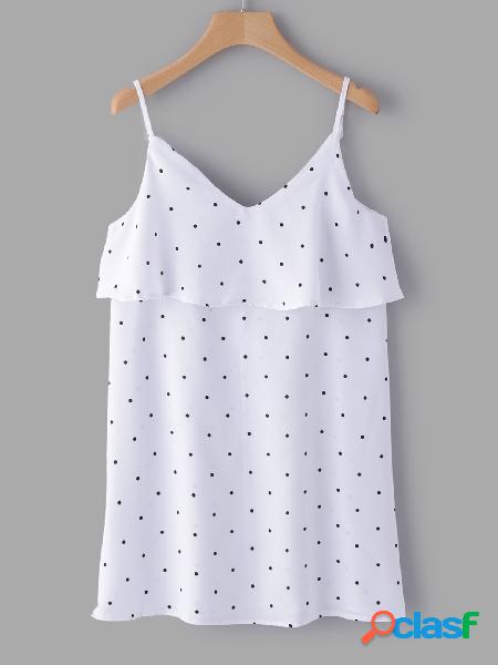 White Wave Point Spaghetti Backless Mini Dress