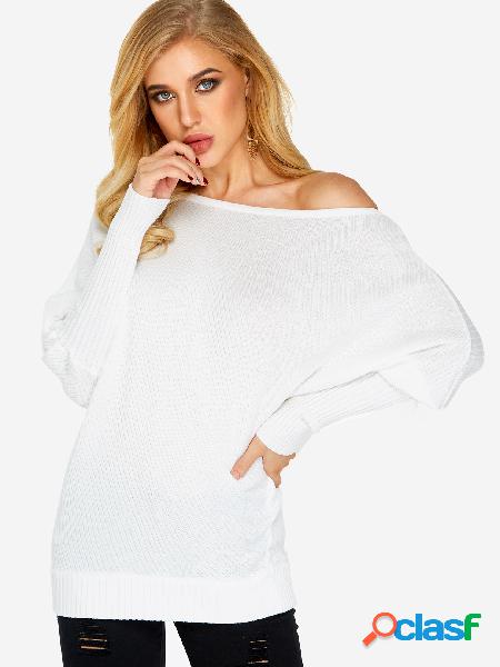 Lightweight Off Shoulder Dolman Sleeve Loose Jumper In White
