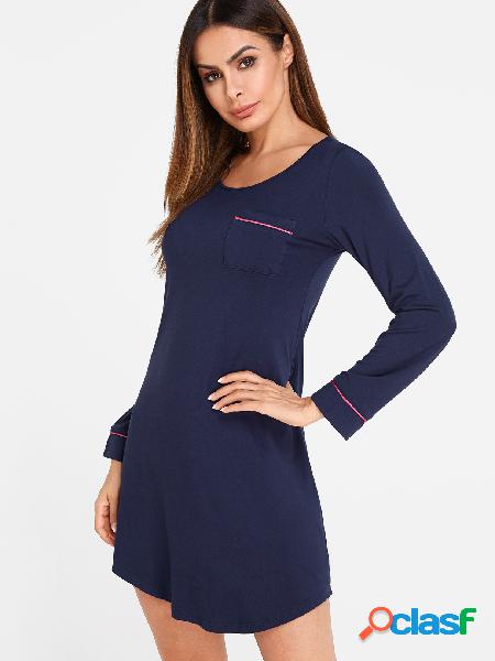Navy Scoop Neck High Low Hem Night Dress
