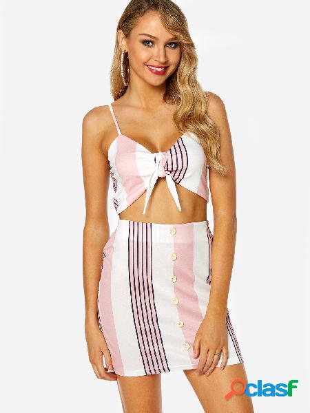 Pink Self-tie Design Top & Button Embellished Skirt Two