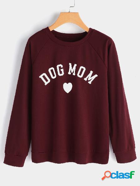 Burgundy Letter Round Neck Long Sleeves Casual Sweatshirt