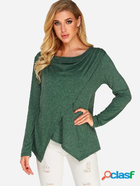 Green Crossed Front Design Irregular Hem T-shirt