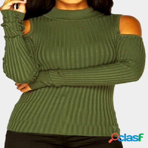 Green Open Shoulder Round Neck Bodycon Sweaters
