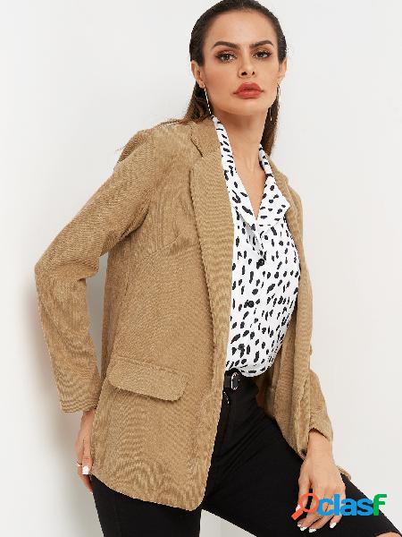 Khaki Long Sleeves Solid Corduroy Pocket Design Blazer