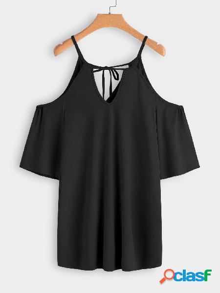 Black Cut Out Plain Cold Shoulder Self-tie Design 3/4 Length
