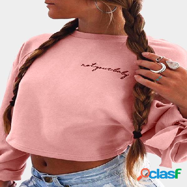 Pink Letter Print Crew Neck Crop Sweatshirt