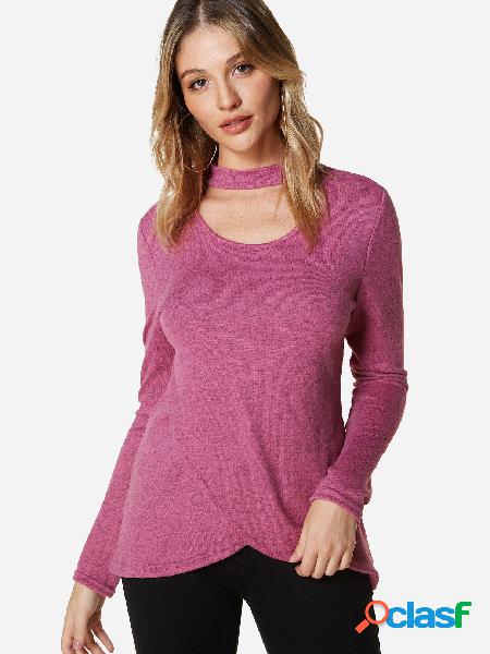 Rose Color Cut Out Front Design Perkins Collar Irregular Hem