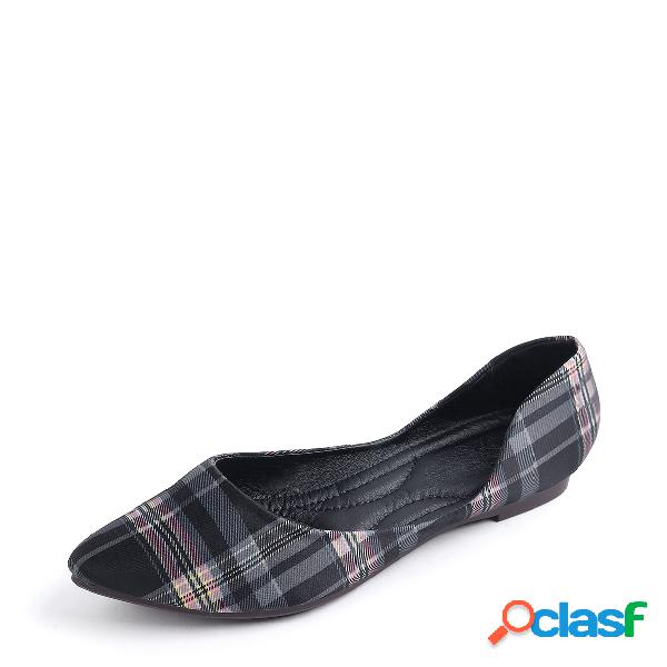 Black Plaid Point Toe Pump Flats