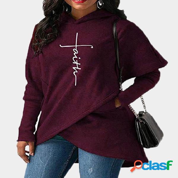 Burgundy Crossed Front Design Letter Long Sleeves Hoodie