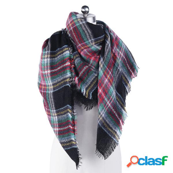 Multi Casual Women Plaid Shawl Tassel Design Scarf