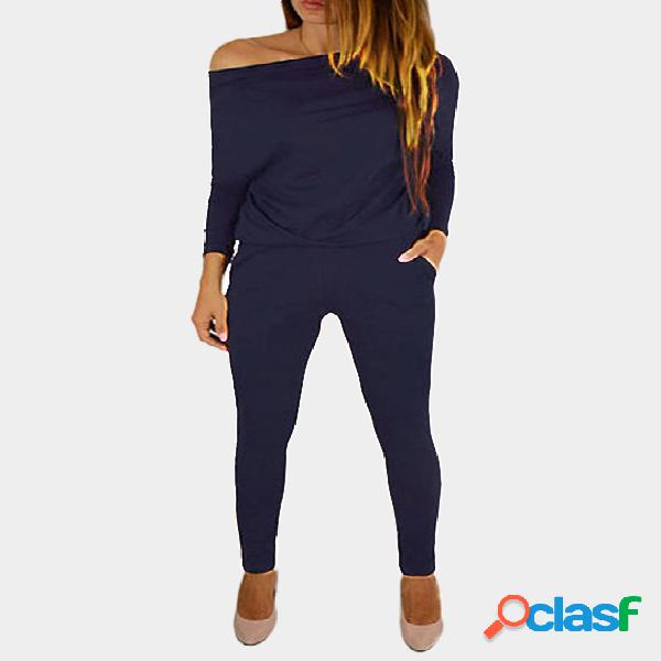 Royal Blue Round Neck Elastic Waist Jumpsuits