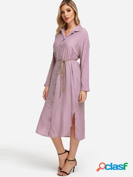 Pink Button Design Classic Collar Long Sleeves Drawstring