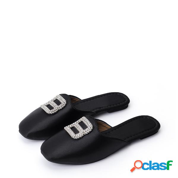 Black Letter Pattern Jewelled Detail Slippers