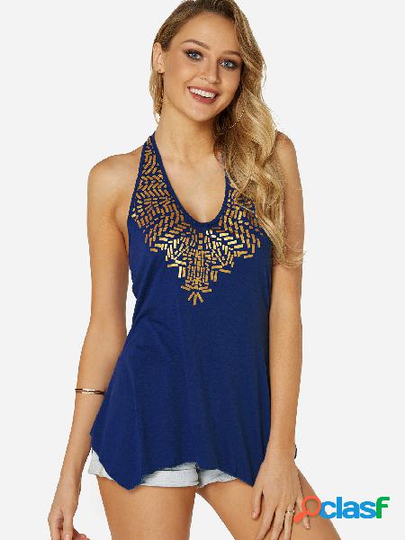 Blue Backless sequins embellished Design Halter Irregular