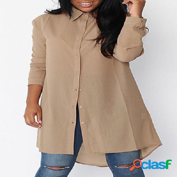 Khaki Chiffon Single Breasted Long Sleeves Shirts
