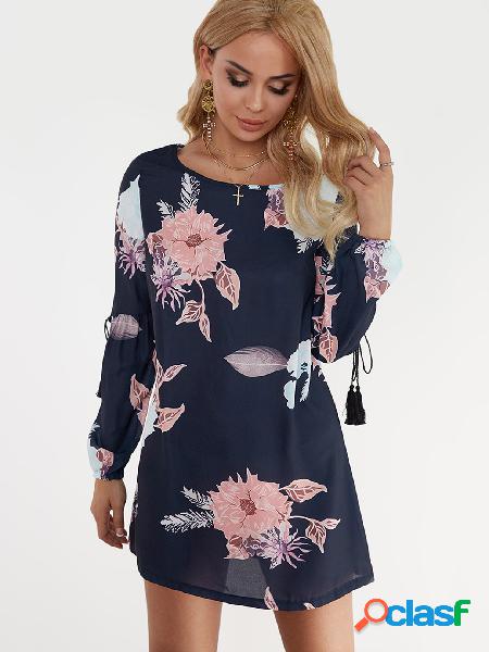 Random Floral Print Lantern Sleeves Mini Dresses