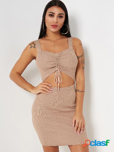 Beige Spaghetti Sleeveless Cut-out Design Elastic Strap