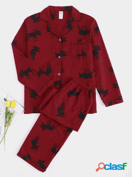 Red Elk Print Long Sleeves Christmas Pajamas