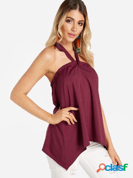 Burgundy Self-tie Design Halter Sleeveless Vest