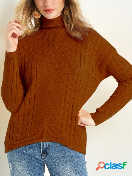 Coffee Plain Turtleneck Long Sleeves Regular Fit Sweaters