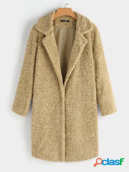 Khaki Lapel Collar Long Sleeves Button Design Coat