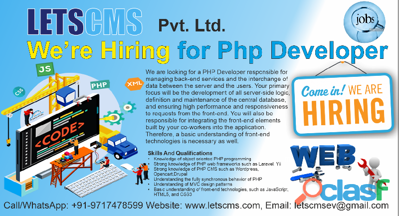 Urgent Hiring PHP DEVELOPER JOB in Aligarh | Letscms Pvt.