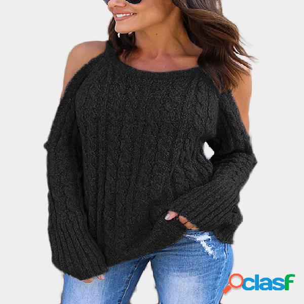 Black Cable Knit Cold Shoulder Long Sleeves Jumper