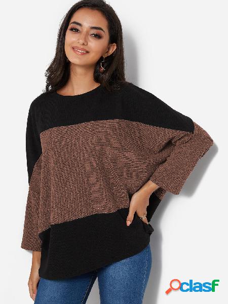 Coffee Crew Neck Dolman Sleeve Loose Sweater