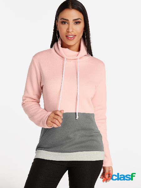 Color Block Turtleneck Long Sleeves Color Stitching