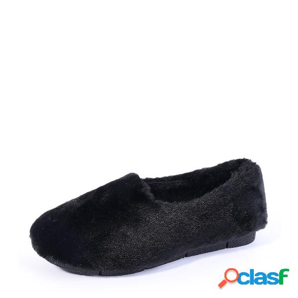 Black Slip-on Faux Fur Casual Shoes