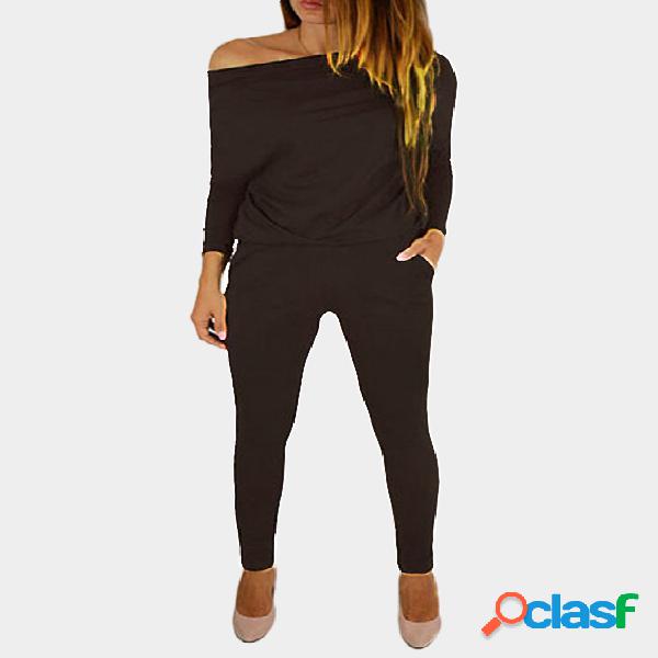Coffee Round Neck Elastic Waist Jumpsuits