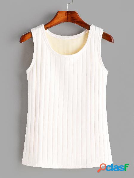 White Round Neck Sleeveless Plush Lining Tank Top