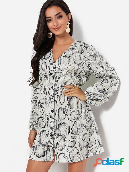 White Snake Pattern Deep V Neck Long Elastic Sleeves Single