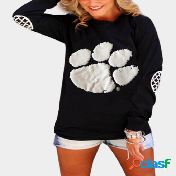 Black Printed Crew Neck Long Sleeves Sweatshirt