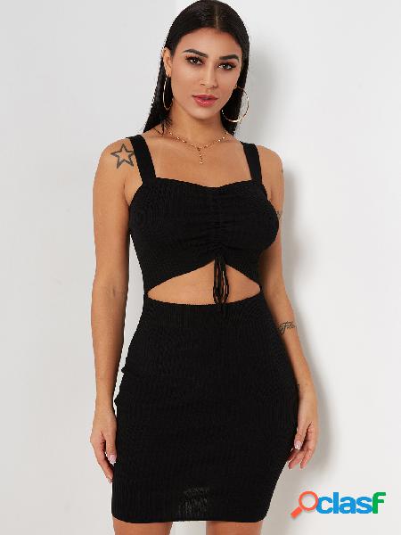 Black Spaghetti Sleeveless Cut-out Design Elastic Strap