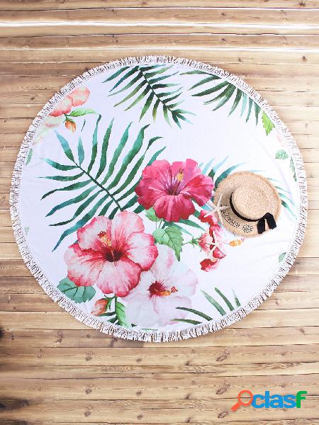 Circular Floral Print Tessel Hem Beach Towel - Pattern 3