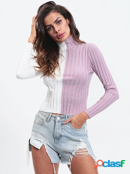 Color Block Turtleneck Long Sleeves Bodycon Sweater